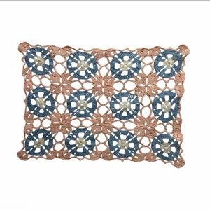 Handmade Crochet Rectangular Doily - Blue, Peach, Cream